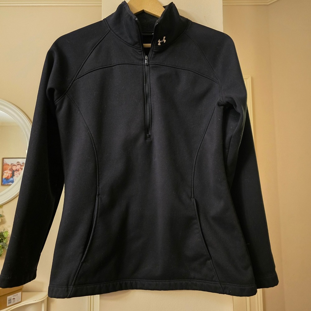 Under Armour Womens ColdGear Quarter Zip Fleece Pullover Black Loose Fit Medium